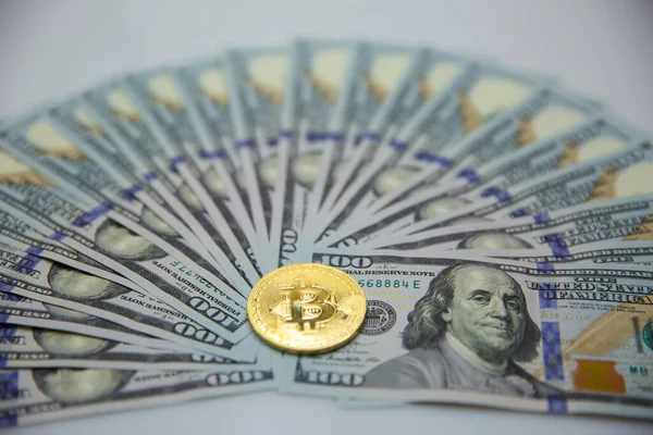 Bitcoin Billetes Cien Dólares Colapso Bitcoin — Foto de Stock