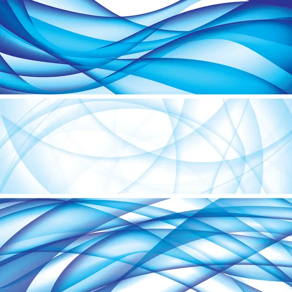 Ensemble de trois bannières, en-têtes abstraits avec des taches bleues — Image vectorielle