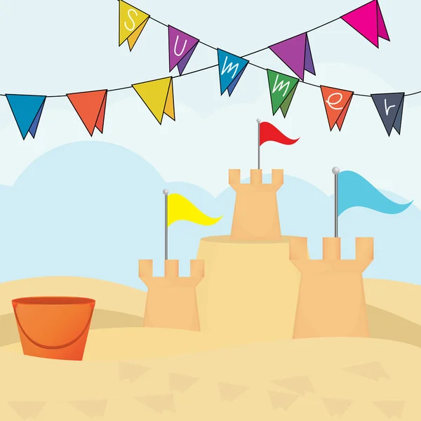 Vektorové ilustrace Kit hrad z písku na mořské pláži — Stockový vektor
