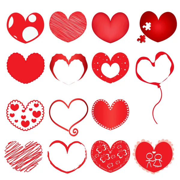 Colección de corazones rojos — Vector de stock