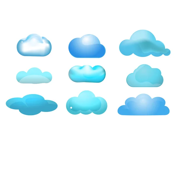 Cloud glossy icon set of 9 (Cloud computing concept) — Stock Vector