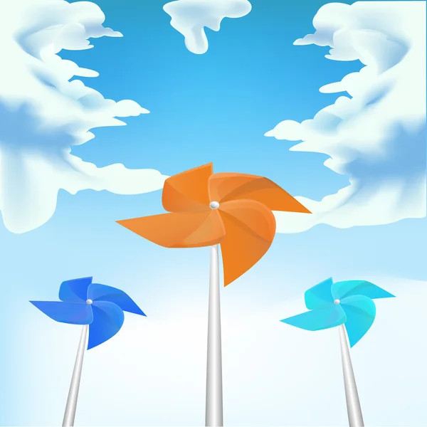 Windmills on sky background, vector — Stock Vector