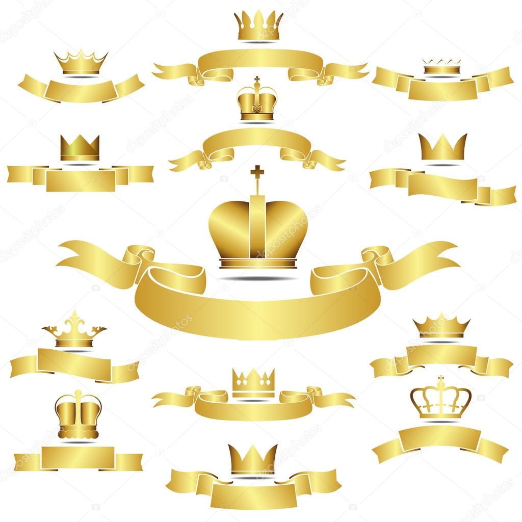 Gold 12 Crown Icons Set
