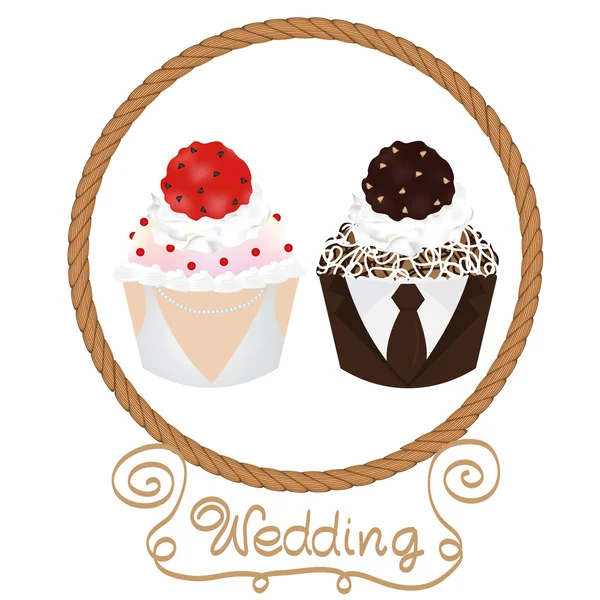 Wedding cupcakes bride and groom — Stock Vector