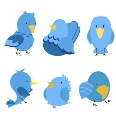 vektör komik Mavi kuşlar Icon set