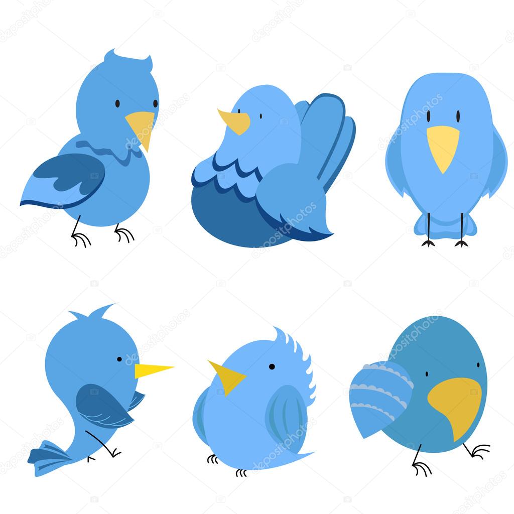 Vector funny blue birds icon set