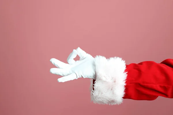 Santa Claus Mostrando Mano Sobre Fondo Rosa — Foto de Stock