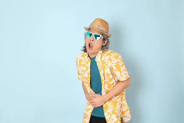 Senior Asian Man Wearing Summer Dressed Standing Blue Background — Stock Photo, Image