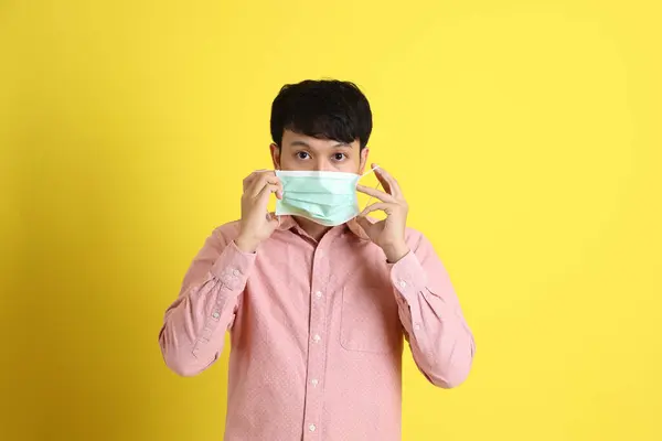 Young Adult Asian Man Standing Yellow Background — Stock Photo, Image