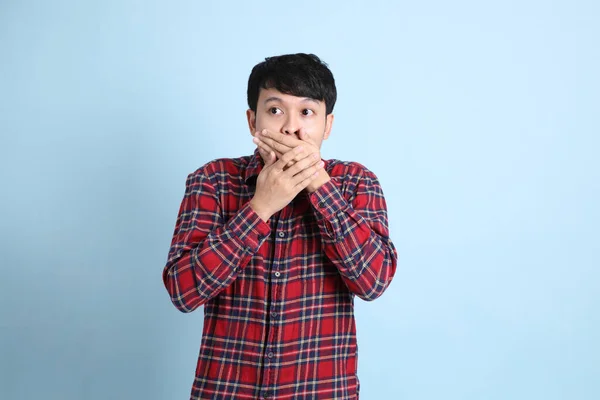 Young Adult Asian Man Standing Blue Background — Stock Photo, Image