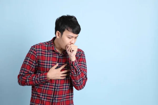 Young Adult Asian Man Standing Blue Background — Stock Photo, Image