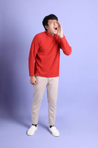 Young Adult Southeast Asian Man Red Long Sleeve Shirt Standing — Stock Photo, Image
