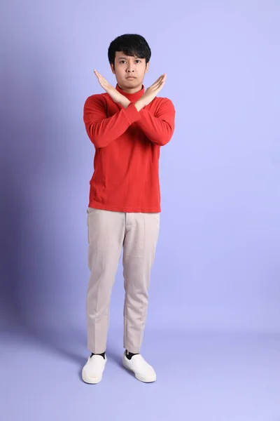 Young Adult Southeast Asian Man Red Long Sleeve Shirt Standing — Stock Photo, Image