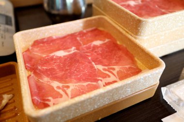 The raw sliced pork menu for cook in the Shabu menu.