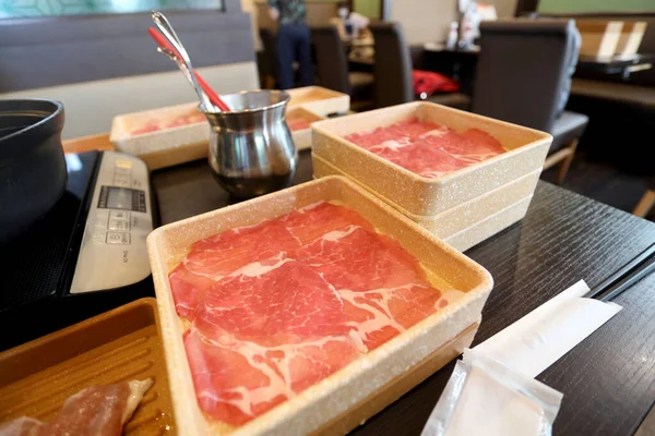 Raw Sliced Pork Menu Cook Shabu Menu — Stockfoto