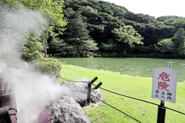 Beppu, Japan - July 22, 2022: Jigoku Meguri the hot spring is famous landmark located in Kyushu, Japan.