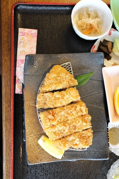 Crispy Deep Fried Pork Named Donkatsu Served Japanese Rice Miso — Stockfoto