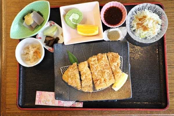 Японським Рисом Супом Місо Готують Смажену Свинину Донкацу — стокове фото