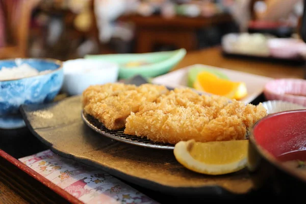 Crispy Deep Fried Pork Named Donkatsu Served Japanese Rice Miso — Stockfoto