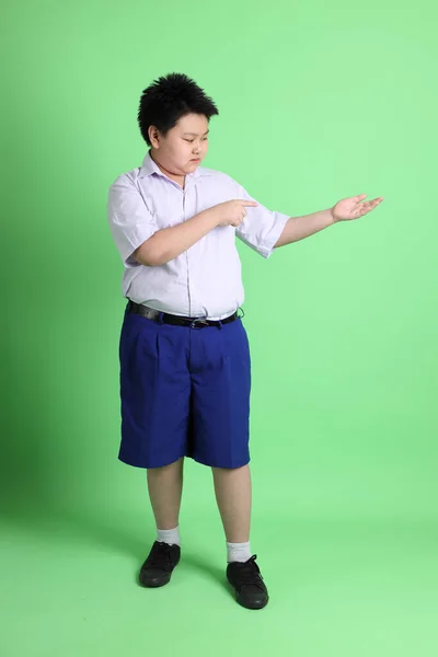 Asian Boy Student Uniform Green Background — Stock Photo, Image