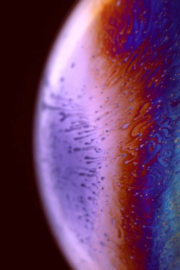 The abstact element on the soap bubble with the dark background.