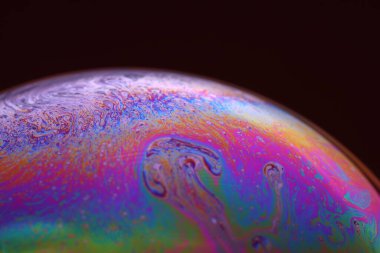 The abstact element on the soap bubble with the dark background.