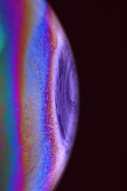 The abstact element on the soap bubble with the dark background.