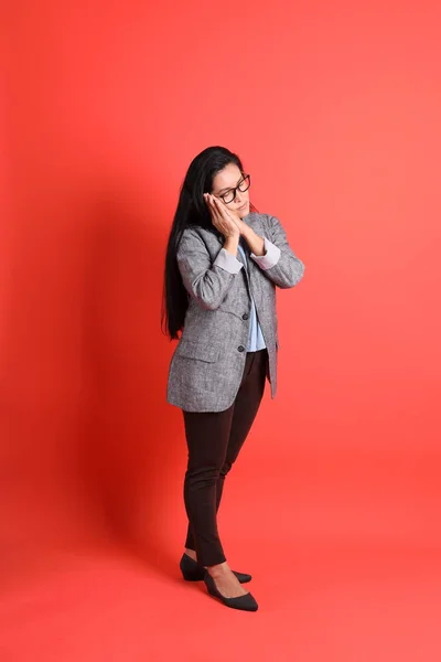 Asian Senior Businesswoman Standing Orange Background — Stock Photo, Image