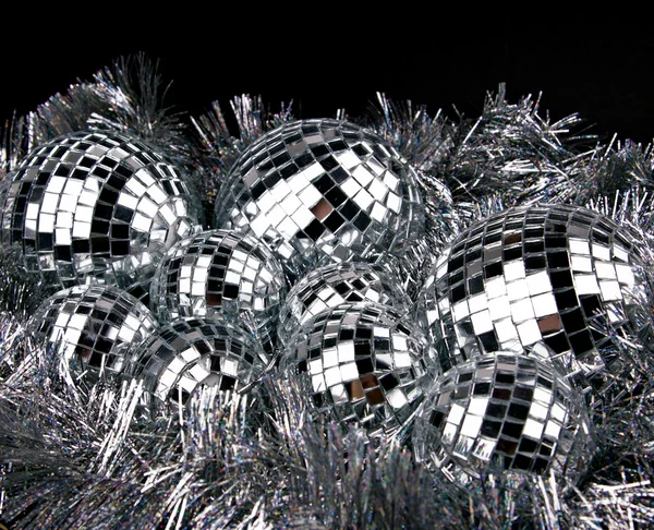 Mirrow christmas balls on silver — Stock Photo, Image