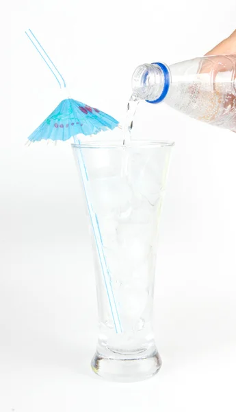 Party water and ice with hand on white — Stock Photo, Image