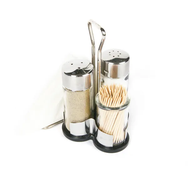A set of salt pepper toothpick and napkins — Stock Photo, Image