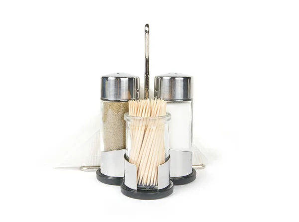 A set of salt pepper toothpick and napkins — Stock Photo, Image