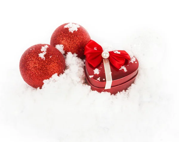 Christmas balls and present — Stock Photo, Image