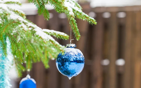 Christmas balls outdoors — Stock Photo, Image