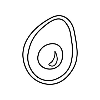 Dilimlenmiş sağlıklı organik avokado çizimi. Modern çizgi tasarım grafik vektör çizimi. Meyve bahçesi ikonu için taze yaz meyvesi konsepti.