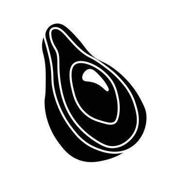 Avokado ikonu. Avokadonun yarısı siyah siluet. Avokado simgesinin düz vektör çizimi beyaz arkaplanda izole edildi.