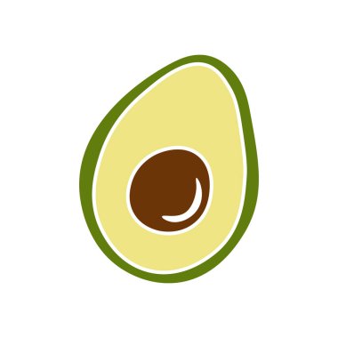 Avokado ikonu. Avokado logosunun yarısı. Avokado simgesinin düz vektör çizimi beyaz arkaplanda izole edildi.