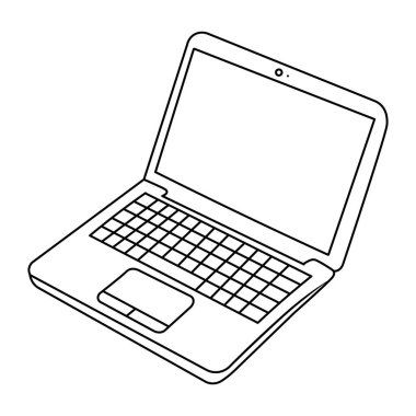 El çizimi defteri. Güzel illüstrasyon bilgisayarı. Macbook 'un çizgi çizimi. Beyaz arkaplanda karalama biçiminde vektör illüstrasyonuName.