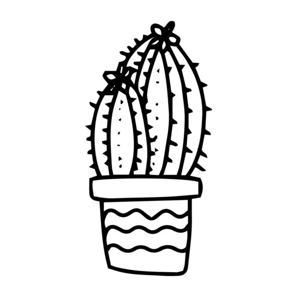 Ręcznie Rysowane Kaktusy Doodle Garnku Wektorowe Dekoracyjne Kaktusy Wewnętrzne Biurowe — Wektor stockowy