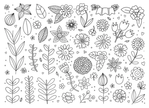 Sketch Flowers Spring Set Illustration Vectorielle Style Doodle Isolée Sur — Image vectorielle