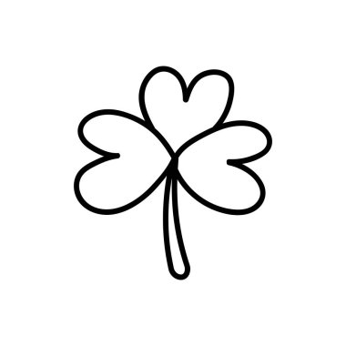 İyi şanslar yaprak yoncası. Arkaplanda karalama tarzında vektör illüstrasyonu izole edildi. Aziz Patrick Günü için basit bir logo, simge veya amblem çizilmiş yonca yaprağı veya yonca el.