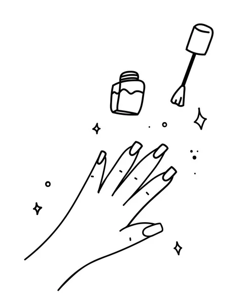 Nageltechniker Nagellackbürste Für Maniküre Finger Mit Maniküre Vektor Illustration Doodle lizenzfreie Stockillustrationen