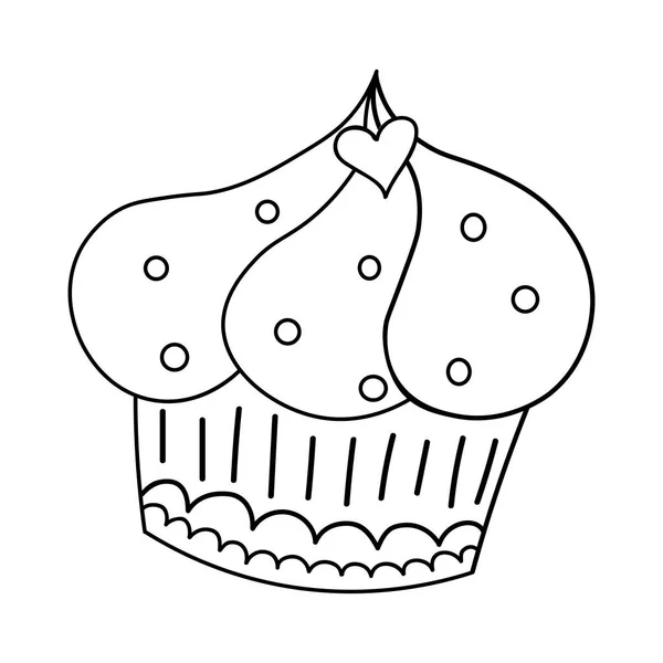 Cupcake Heart Hand Drawn Birthday Postcard Vector Illustration Doodle Style — Stock Vector