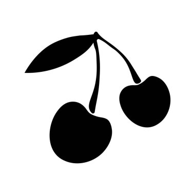 Kiraz ikonu vektörü. Kiraz işareti. Kirazlı siyah siluet. Sıkıştırma etiketi.