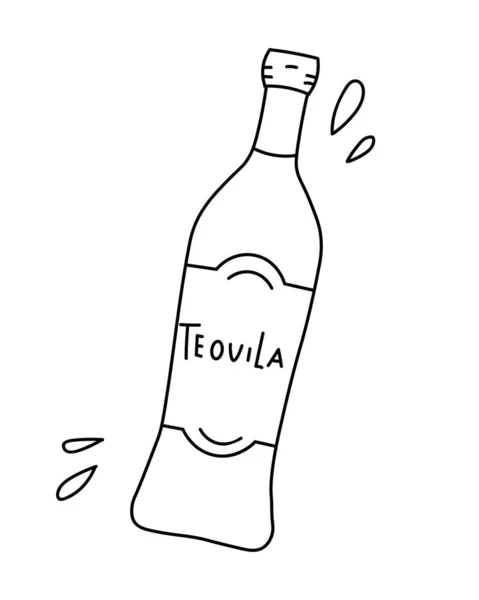 Mexican Drink Hand Drawn Tequila Bottle Vector Illustration Doodle Style — Stockvector