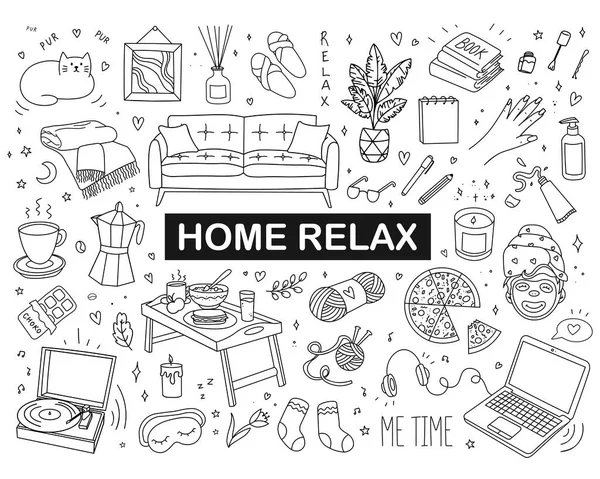 Collection Working Home Stay Home Work Quarantine Set Home Elements — Stock Vector