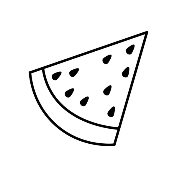 Linear Cartoon Hand Drawn Watermelon Icon Monochrome Watermelon Silhouette Sign — Wektor stockowy