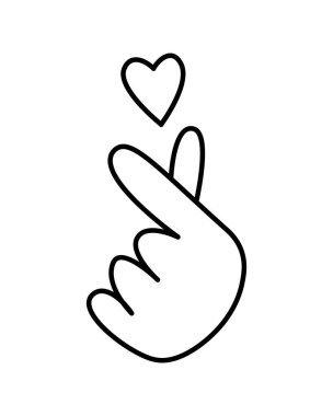 K-pop maskotu. Sembol el kalbi. Kore popüler müzik tarzı. Müzik kaydı K-POP konsepti. Karalama tarzında vektör illüstrasyonu - izole. Kore kültürü.