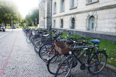 Bicycles parked. City center Hannover Germany. Bike parking