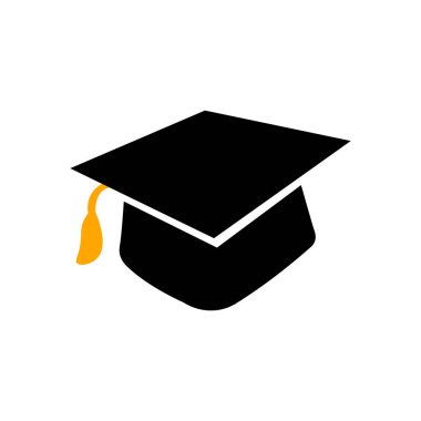 Mezuniyet şapkası - vektör simgesi. Lise mezuniyeti. Siyah siluet. Kare akademik başlık.